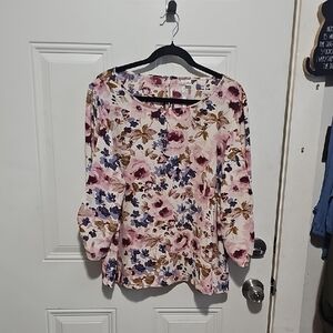 LC Lauren Conrad Pink and Purple Ruffled Blouse with Peter Pan Collar